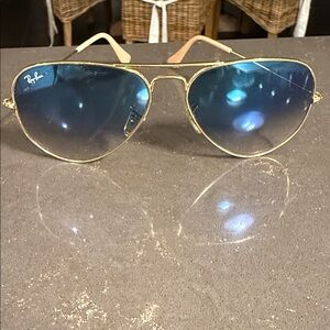 Ray-Ban Gold Frame Sunglasses with Blue Lenses